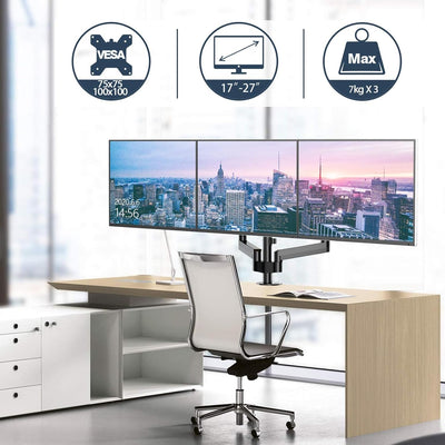 WORLDLIFT Monitor Halterung 3 Monitore, Premium Aluminium 3 Monitor Halterung für 17"-27" LED LCD Bi