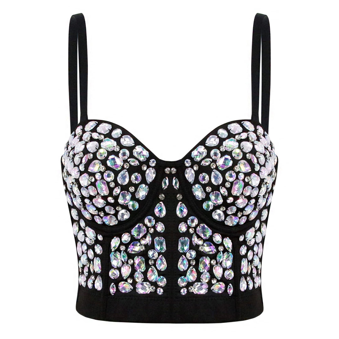 Naimo Damen Sexy Strass Bustier Push Up Crop Top Korsett BH Glitzer Kristall Tank Top Cami Weste Par