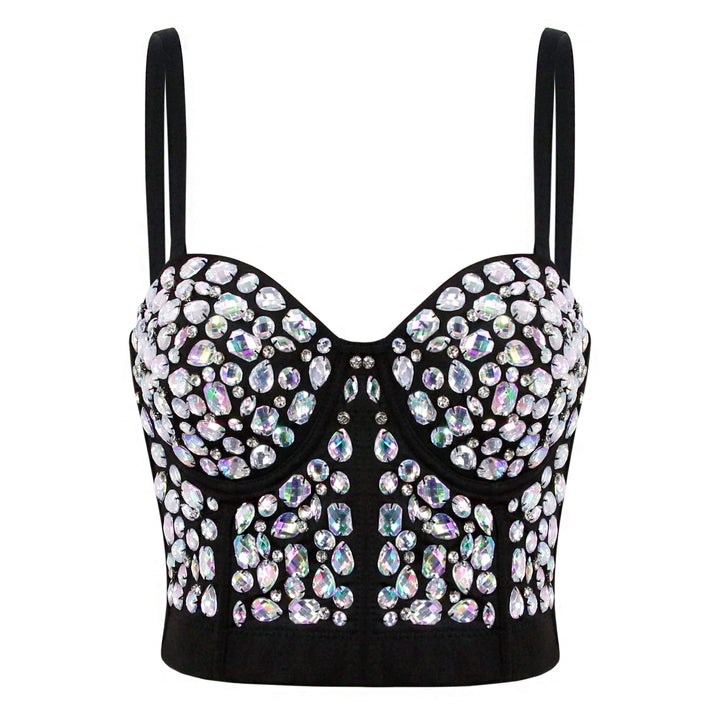 Naimo Damen Sexy Strass Bustier Push Up Crop Top Korsett BH Glitzer Kristall Tank Top Cami Weste Par