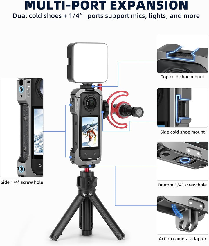 Metall-Schutzgehäuse für Insta360 X5, Schutzrahmen Case Cage Aluminiumrahmen mit Silikon-Objektivsch