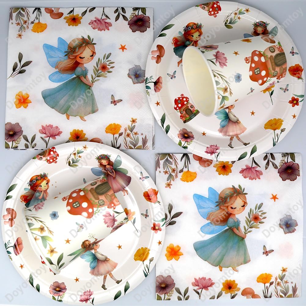 Doyomtoy Schmetterling Partygeschirr Set,61 Stück Märchenhaftes Geburtstag Party Mädchen Feen Geburt