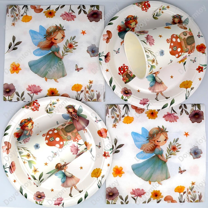 Doyomtoy Schmetterling Partygeschirr Set,61 Stück Märchenhaftes Geburtstag Party Mädchen Feen Geburt