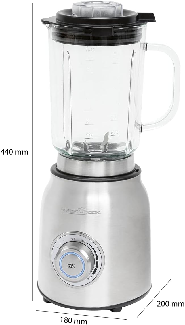 ProfiCook Universalmixer | 3 Stufen | 1,75 Liter Glasbehälter | 1200 Watt | 21.000 U/Min. max. | Ede
