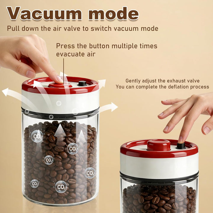 Kaffeedose Luftdicht, 2 Stück Kaffeedose mit Vakuumdeckel, 1.8L Vakuum-Kaffeedosen aus Glas, Kaffeeb