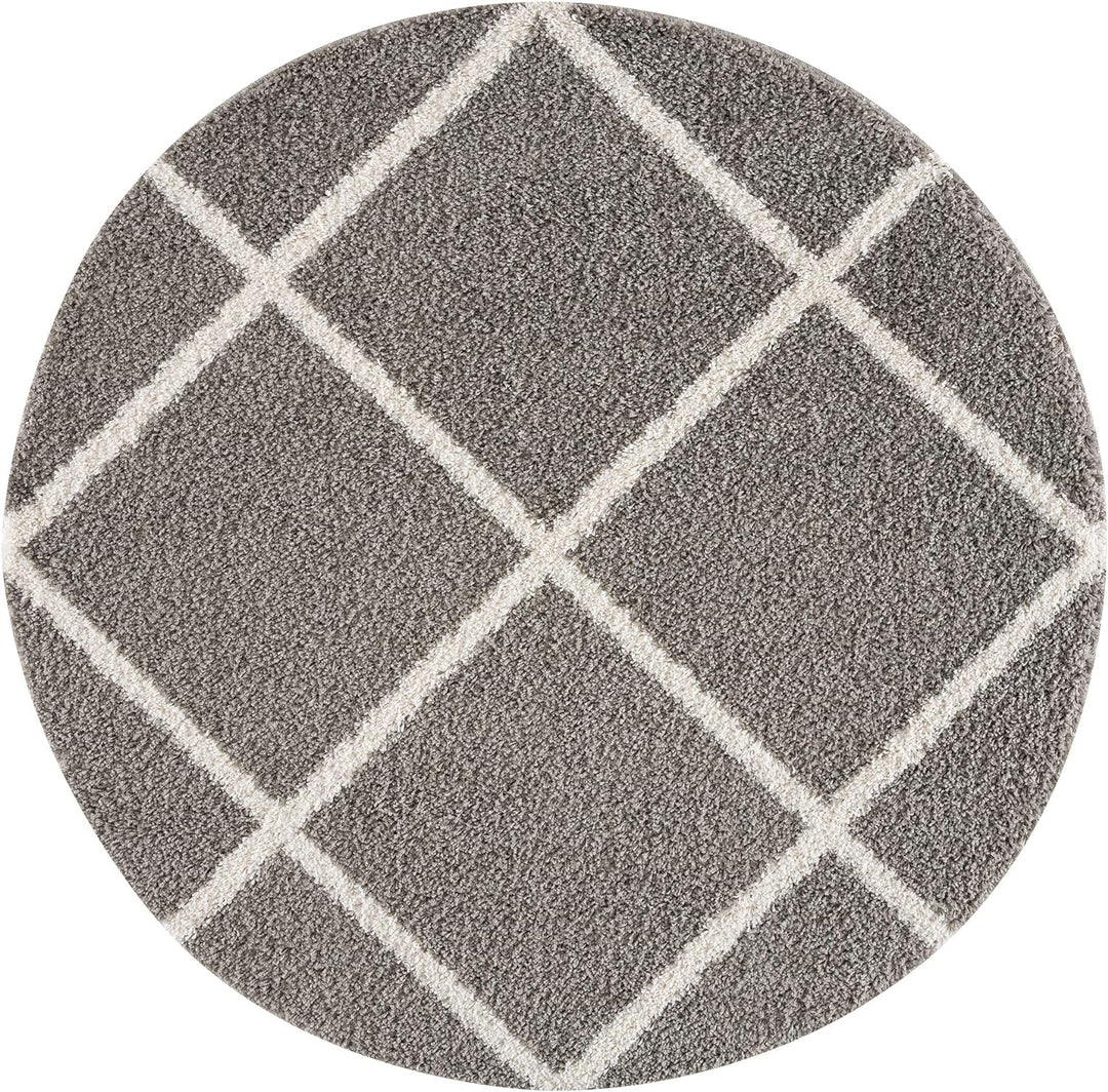 SANAT Madrid Shaggy Teppich Rund - Hochflor Teppiche für Wohnzimmer, Schlafzimmer, Küche - Grau, Grö