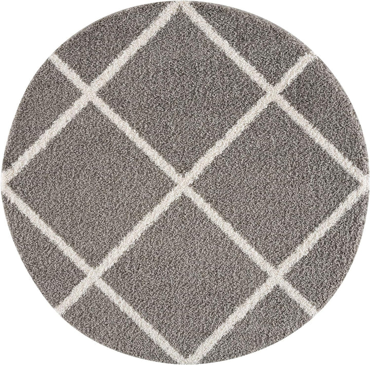 SANAT Madrid Shaggy Teppich Rund - Hochflor Teppiche für Wohnzimmer, Schlafzimmer, Küche - Grau, Grö