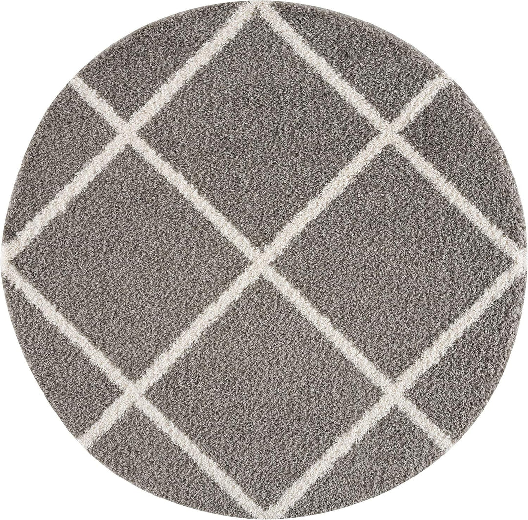 SANAT Madrid Shaggy Teppich Rund - Hochflor Teppiche für Wohnzimmer, Schlafzimmer, Küche - Grau, Grö