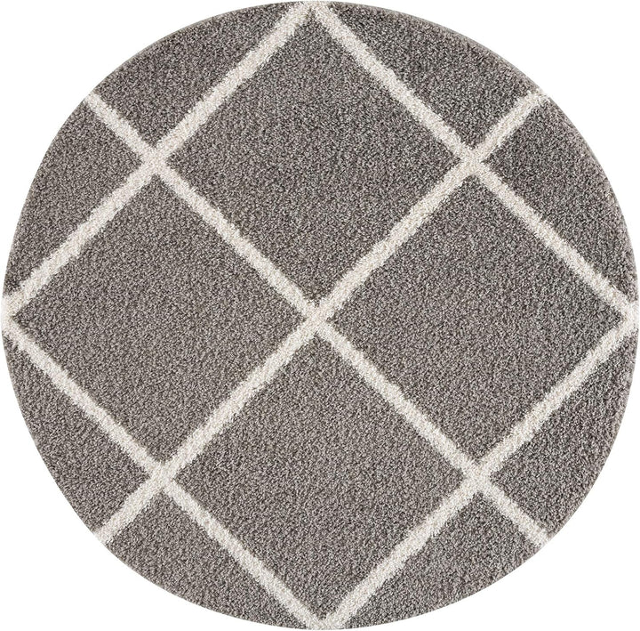 SANAT Madrid Shaggy Teppich Rund - Hochflor Teppiche für Wohnzimmer, Schlafzimmer, Küche - Grau, Grö
