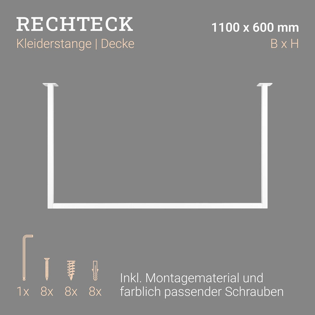 Natural Goods Berlin 1x Kleiderstange RECHTECK, Garderobenhalter U-Form, Wandmontage Bad Flur Küche,