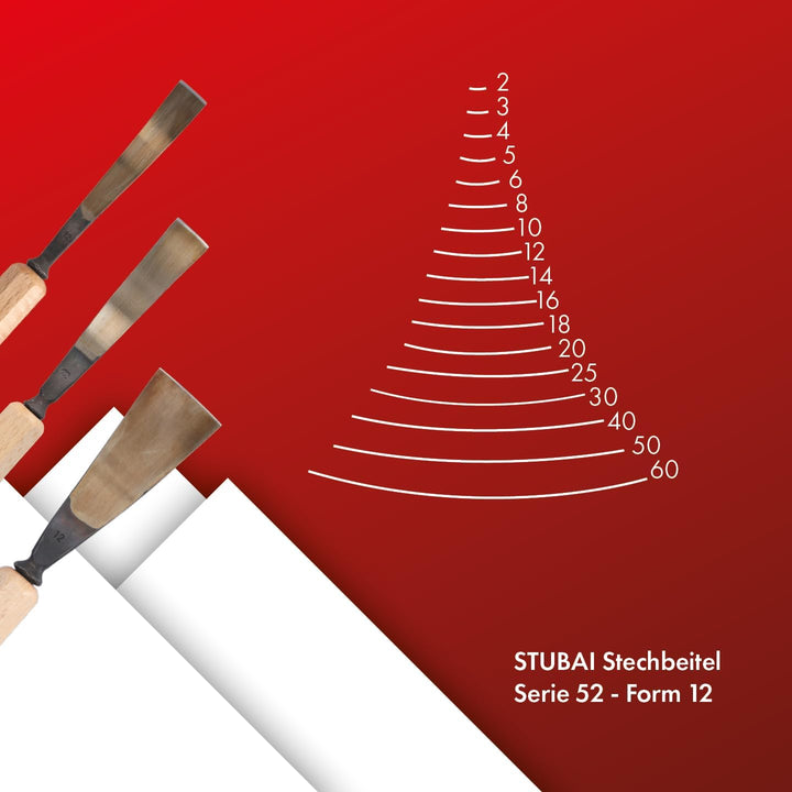 STUBAI Stemmeisen Stechbeitel Serie 52 - Form 12 | Gebogenes Flacheisen 14 mm, mit Holzgriff, zum Vo