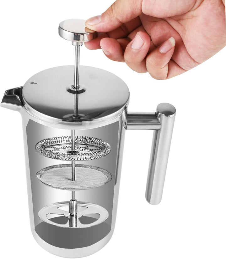 French Press Edelstahl Kaffeebereiter 1 Liter - Doppelwandige Thermo Kaffeepresse für Filterkaffee A