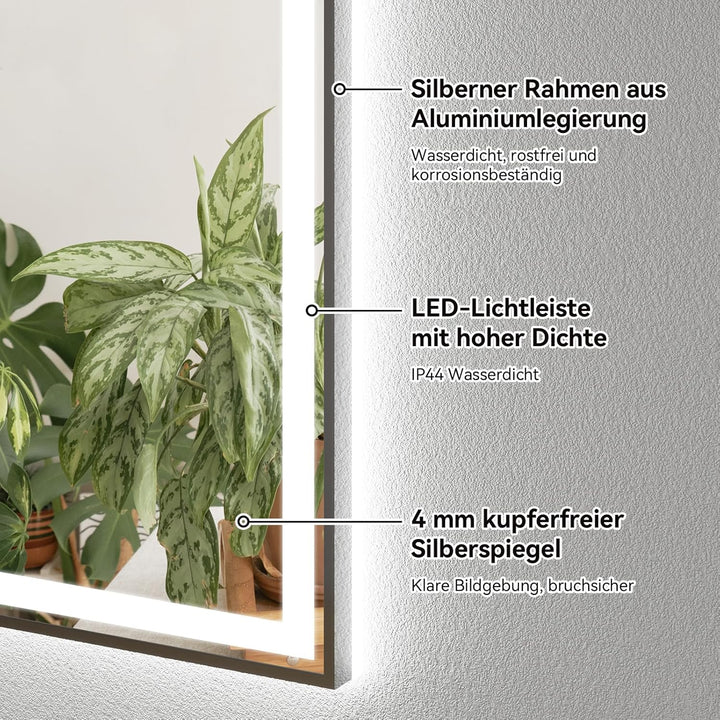YU YUSING Badspiegel mit Beleuchtung 100x80cm Badezimmerspiegel mit Beschlagfrei 3 Lichtfarbe Dimmba