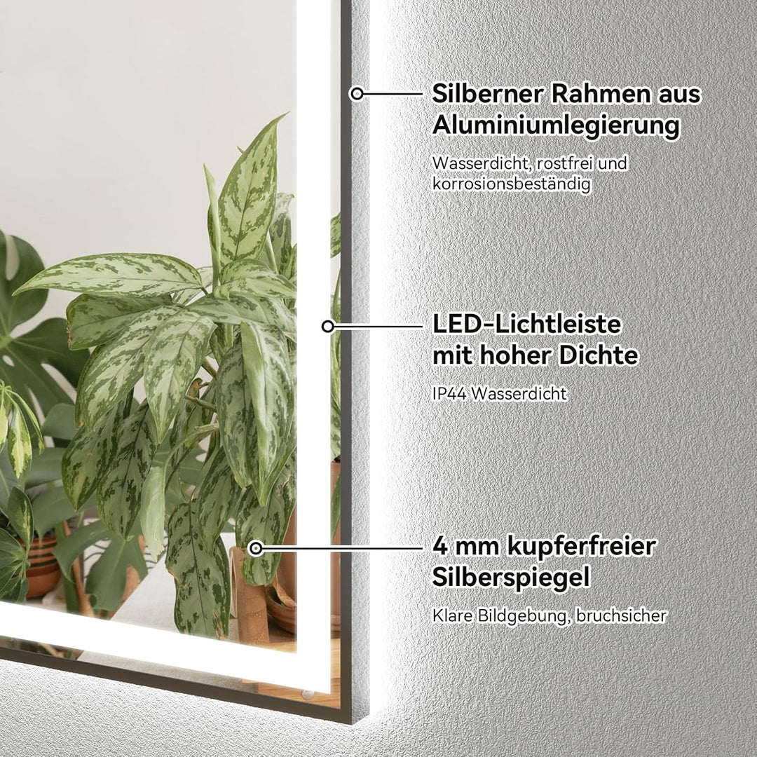 YU YUSING Badspiegel mit Beleuchtung 100x60cm Badezimmerspiegel mit Beschlagfrei 3 Lichtfarbe Dimmba