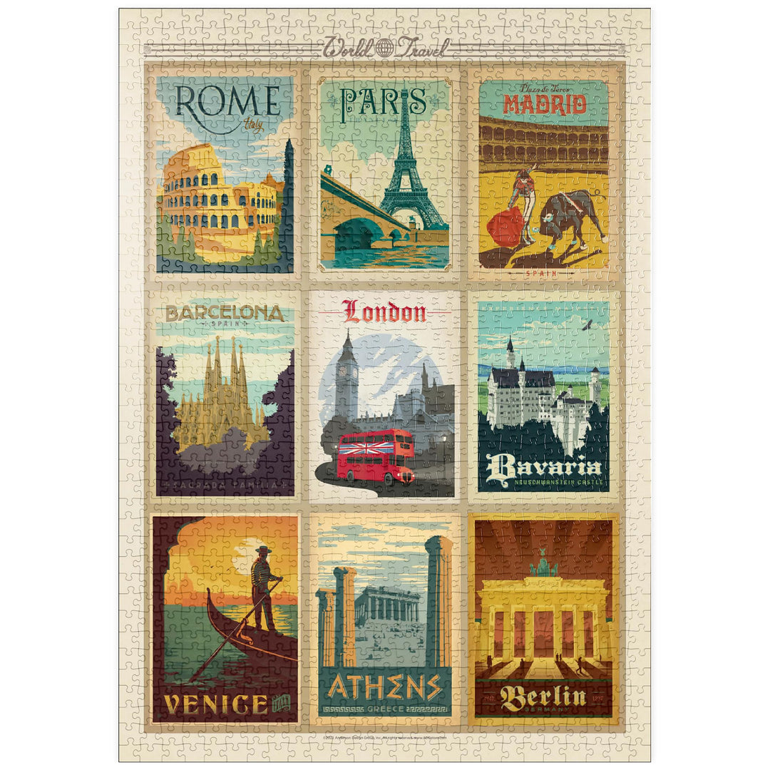 Europe Travel, Collage, Vintage Poster - Premium 1000 Teile Puzzle - MyPuzzle Sonderkollektion von A