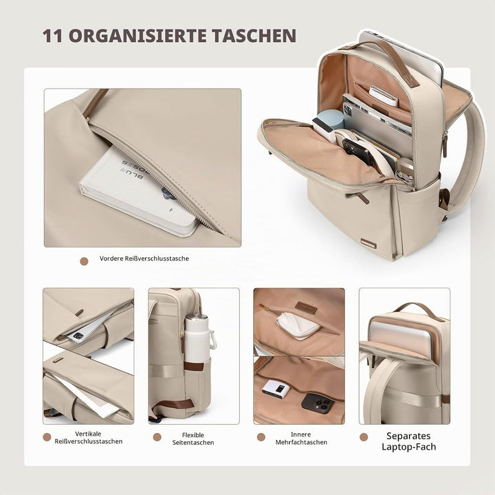 Rucksack Damen Laptop Reise Schulrucksack 15.6 Zoll mit Laptopfach, Wasserdicht Multifunktionaler Lä