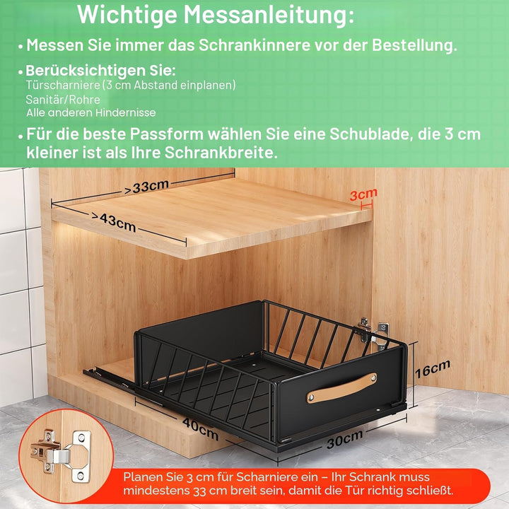 Kitstorack Teleskopschublade, Ausziehbare Schublade für Kabinett Metall Slide Out Organizer mit Grif