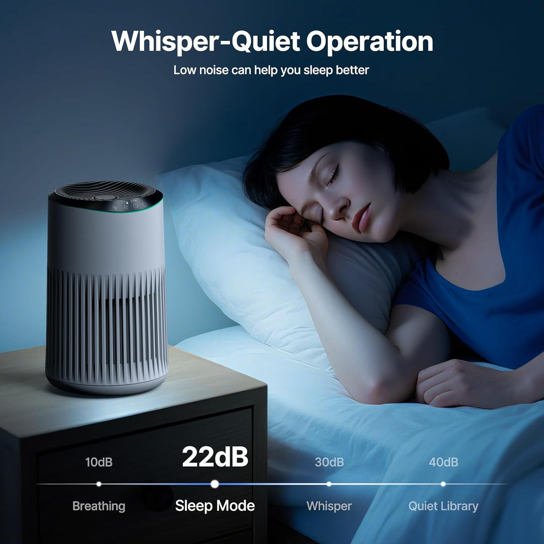 MERONTE Luftreiniger für Schlafzimmer, Zuhause, allergischer Luftreiniger für Schlafzimmer, Büro, Ra
