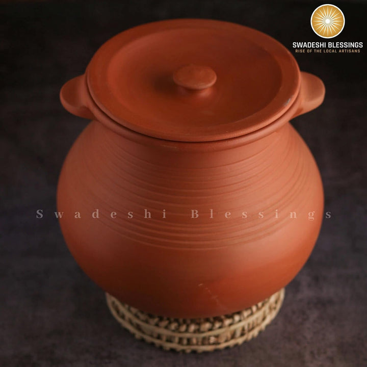 Swadeshi Blessings unglasierter Tontopf zum Kochen und Servieren mit Deckel, irdener Kadai/Schlammha