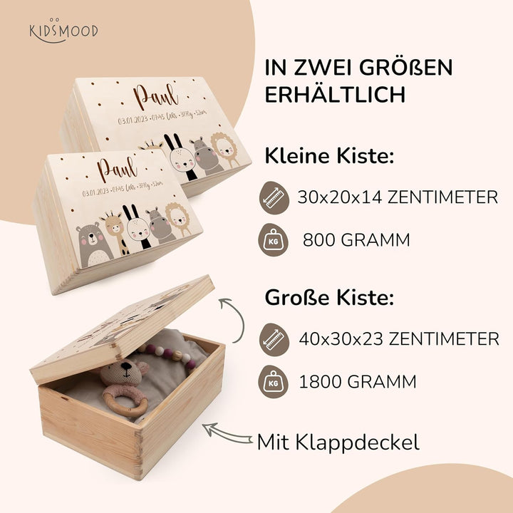 KIDSMOOD - Erinnerungsbox Baby, personalisierte Holzkiste mit Deckel, Ideal zur Aufbewahrung von Eri