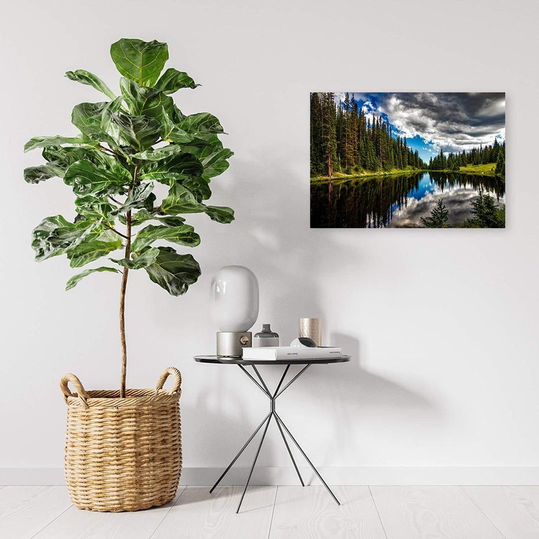 Feeby Bild auf Leinwand See Kunstdruck modern Wald Grün 80x60 cm