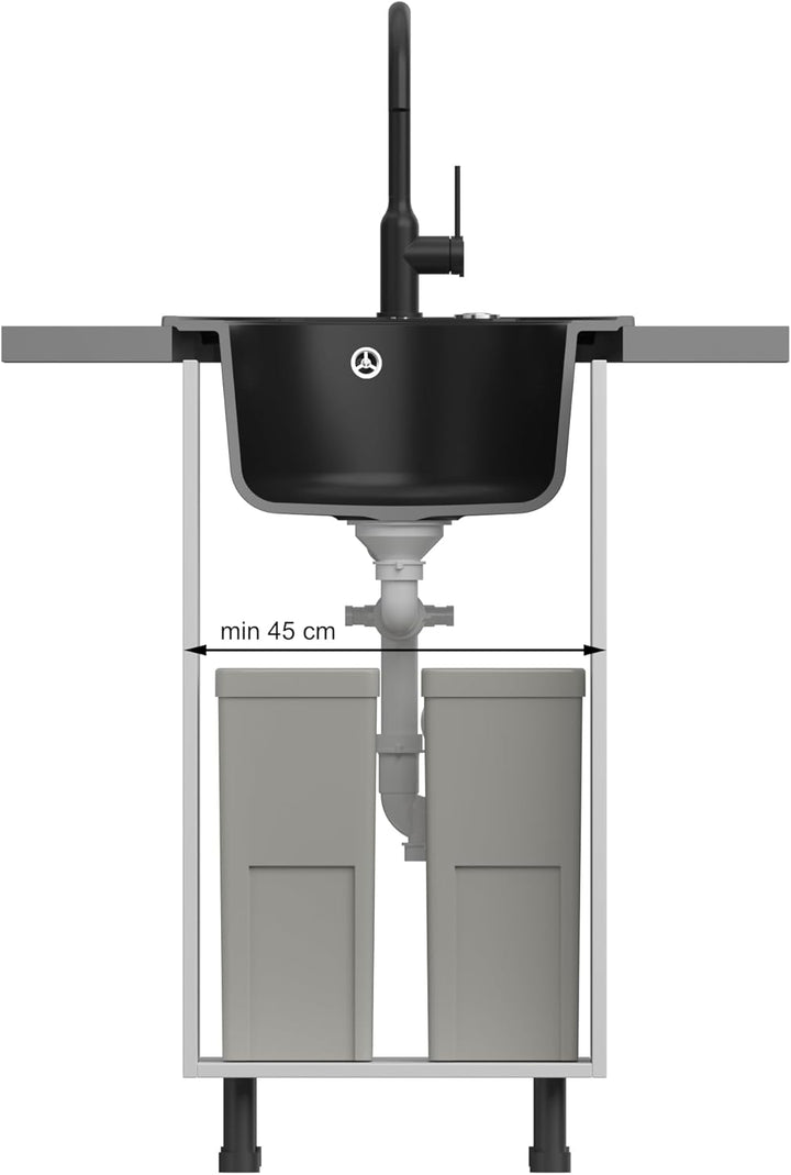 QUADRON Spülbecken Rund Spüle Küche Pure Carbon & Golden | Grösse Ø 51 cm, Granit Granitspüle | MORG