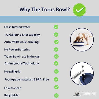 Torus Pet Maxi Gefilterter Wassernapf (blau) – 2 Liter – Napf für Zuhause und unterwegs – Autofill –