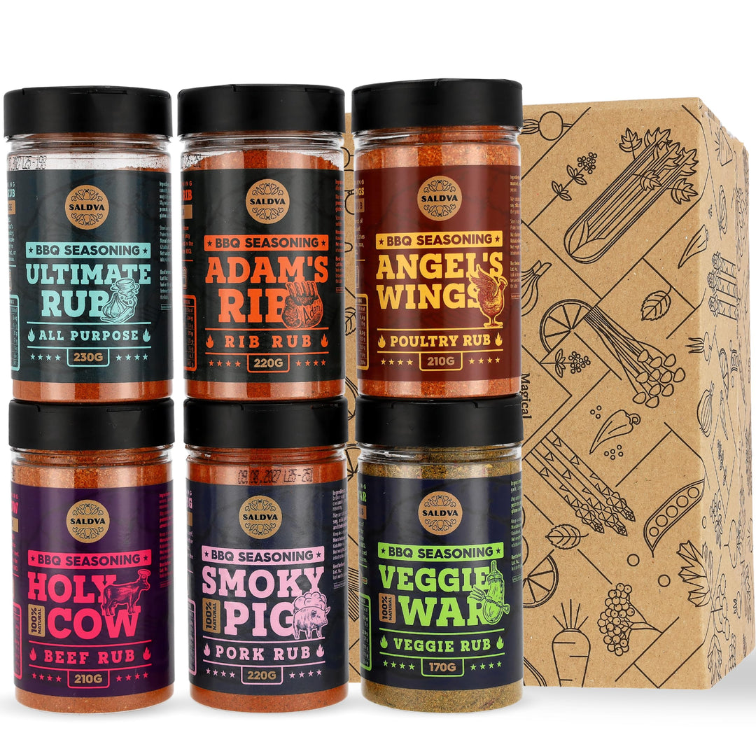 Klassische Auswahl an Premium BBQ Gewürzen – Holy Cow, Adam’s Rib, Angel’s Wings, Smoky Pig, Ultimat