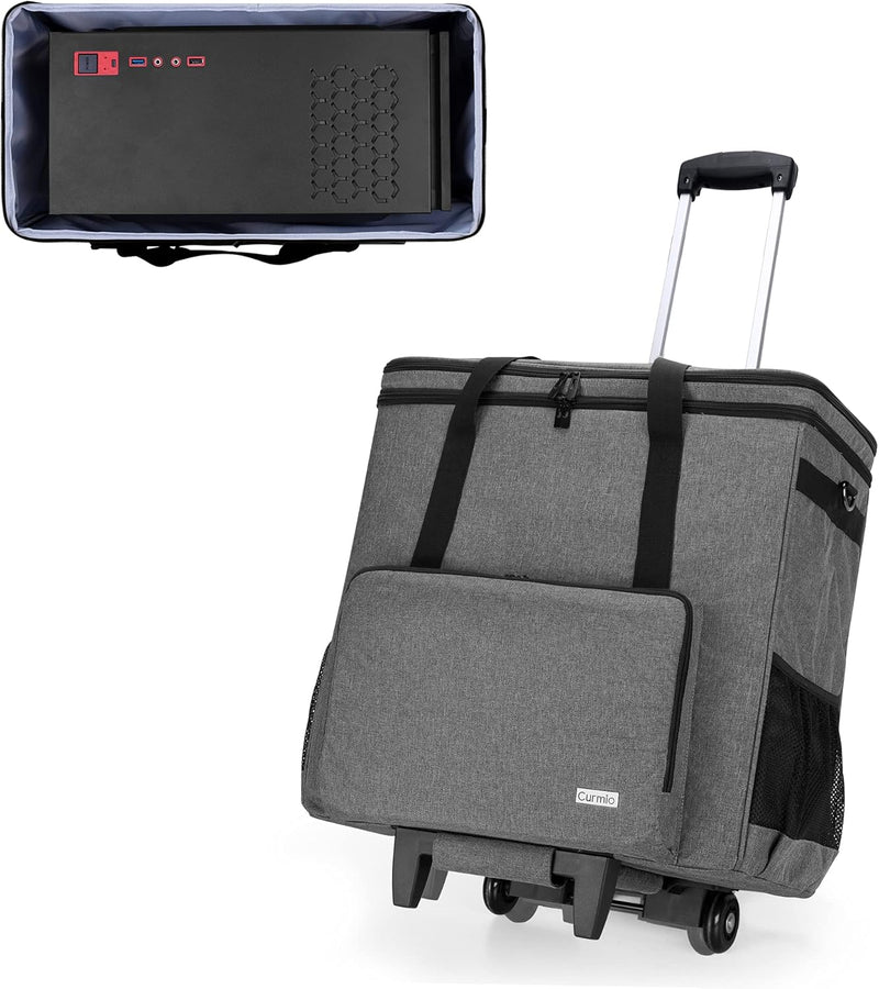 CURMIO Reisetasche für Desktop PC, PC Gehäuse Tasche mit Abnehmbarem Trolley, Desktop-Computer-Trage