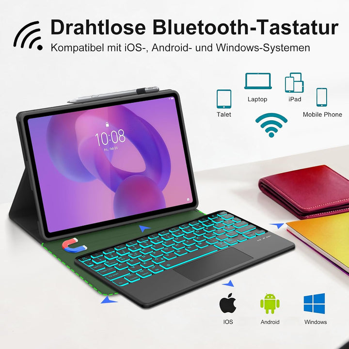 Tastatur Hülle für Lenovo Idea Tab 11 Zoll 2025/K11 Gen 2, Mit kabelloser Bluetooth-Tastatur mit bel