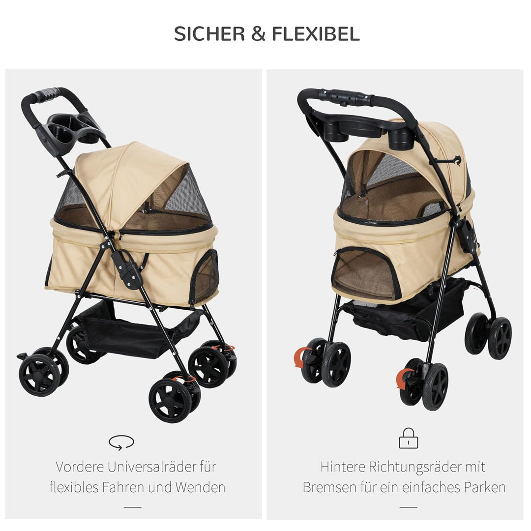 PawHut Hundewagen Hundebuggy klappbar für Hunde & Katzen bis 4 kg Katzenbuggy mit Netzfenster Aufbew