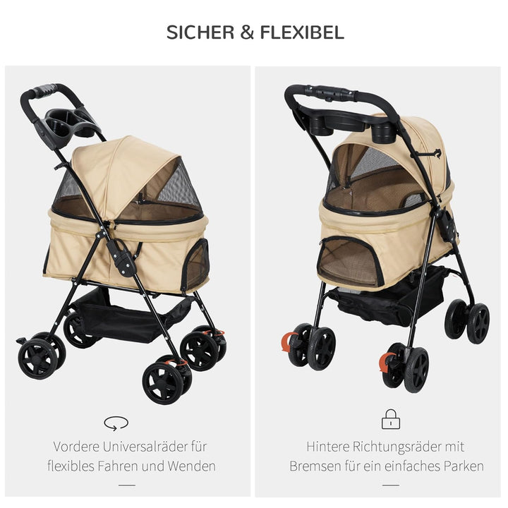 PawHut Hundewagen Hundebuggy klappbar für Hunde & Katzen bis 4 kg Katzenbuggy mit Netzfenster Aufbew