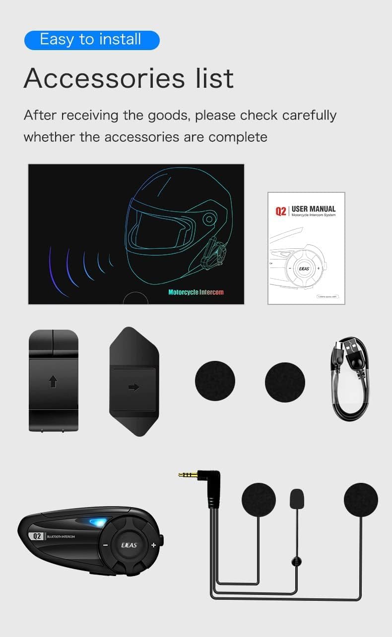 3T6B Q2 Motorrad Intercom Bluetooth 5.1 Headsets, 800m Motorrad Bluetooth Headset, Helm Intercom bis