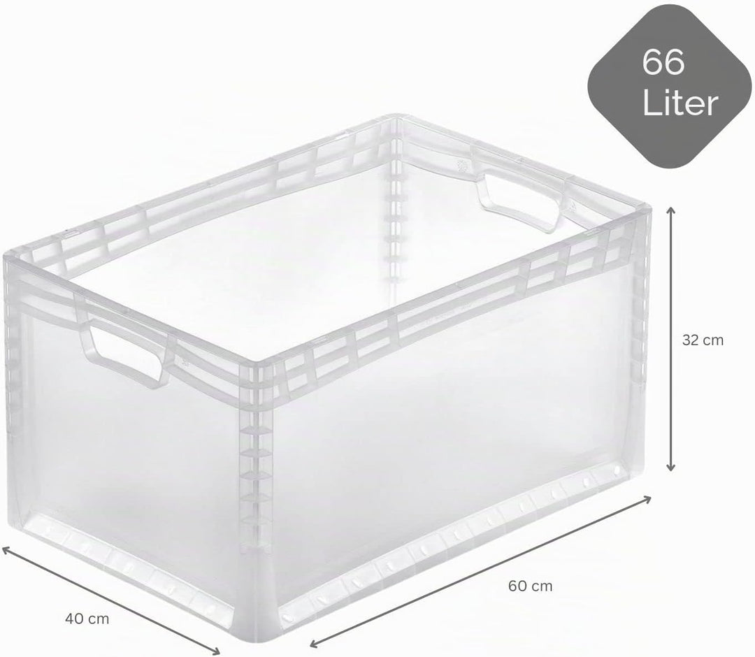 PROREGAL Transparenter Eurobehälter LightLine mit offenem Griff | HxBxT 32x40x60cm | 66 Liter | Euro