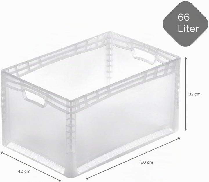 PROREGAL Transparenter Eurobehälter LightLine mit offenem Griff | HxBxT 32x40x60cm | 66 Liter | Euro