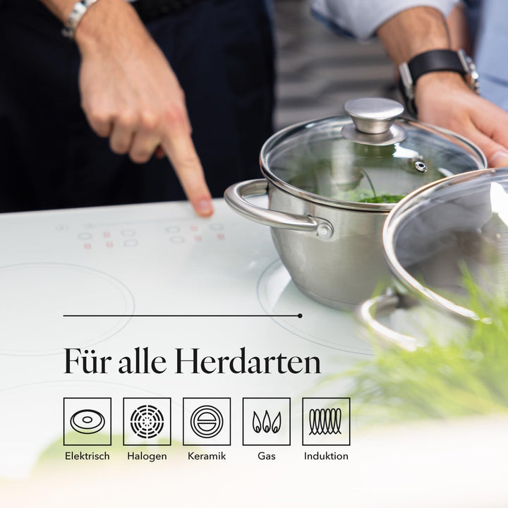 FLORINA 5K6542 Henry Kochtopf Set Edelstahl 8-Teilig Induktion 4 Topfe 4 Glasdeckel Geeignet für all