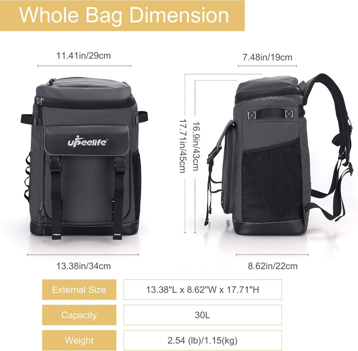 Upeelif Kühlrucksack 30L mit Picknickdeck Befestigungsband, Wasserdichter Picknickrucksack Kühltasch