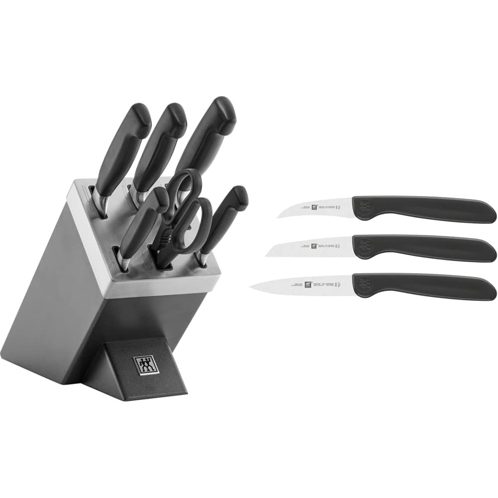 ZWILLING Selbstschärfender Messerblock, 7 teilig, grau, Vier Sterne & 38115001 Gemüsemesser-Set, 3 t