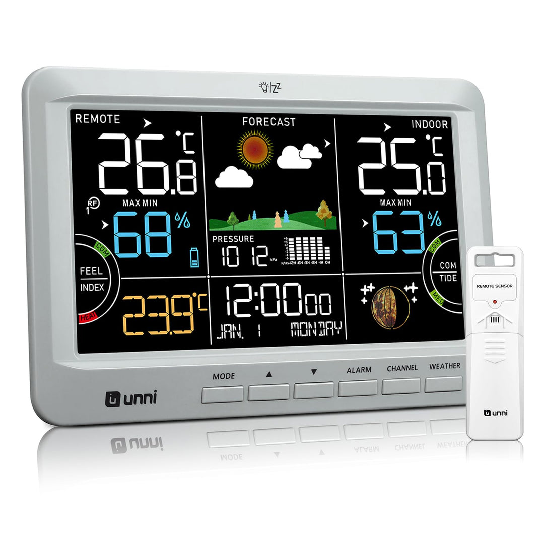 Funk Wetterstation mit Aussensensor Netzbetrieb und Batteriebetrieb, Funkwetterstation mit 3 Helligk