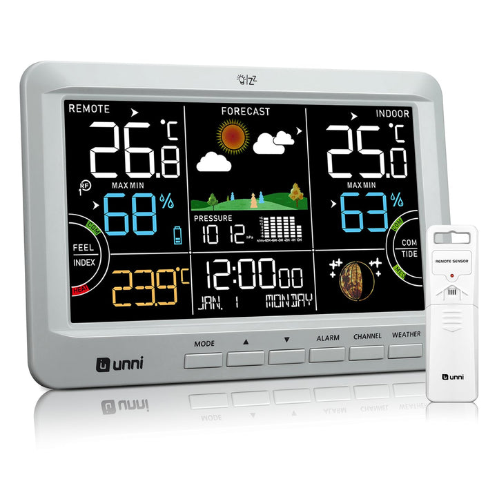 Funk Wetterstation mit Aussensensor Netzbetrieb und Batteriebetrieb, Funkwetterstation mit 3 Helligk