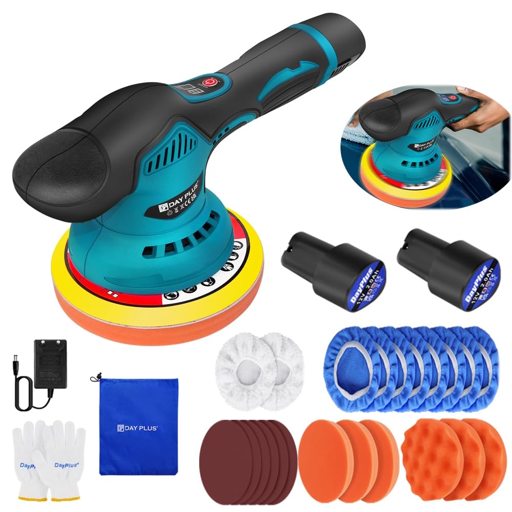 Qimu Akku Poliermaschine, Auto Poliermaschine Set 22pcs, Elektrische Poliermaschine mit 2pcs 2,0 Ah