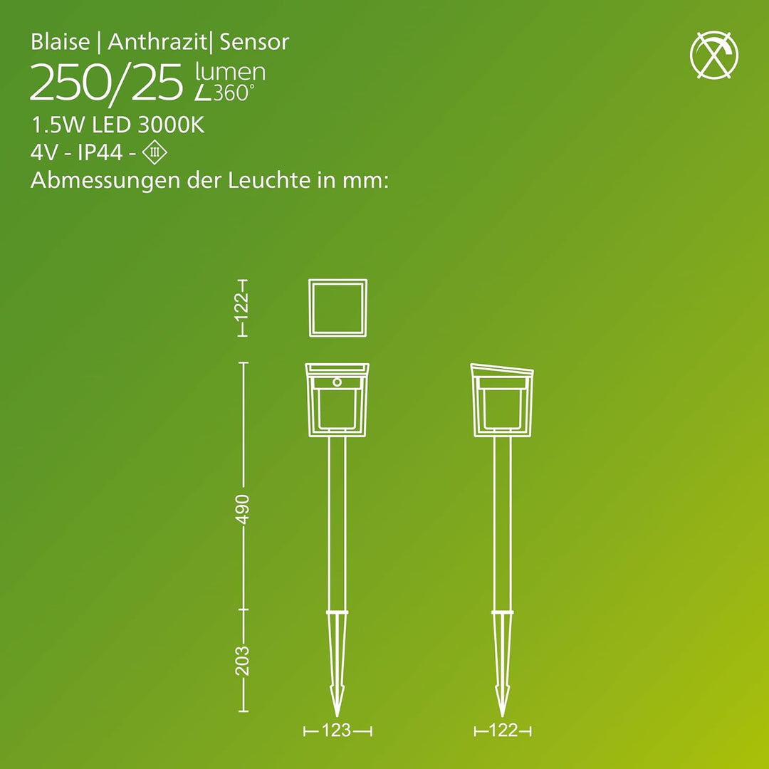 Philips Outdoor Ultra-Efficient Solar Blaise Sockelleuchte 1.5W, Linkable Funktion, Tageslicht- und
