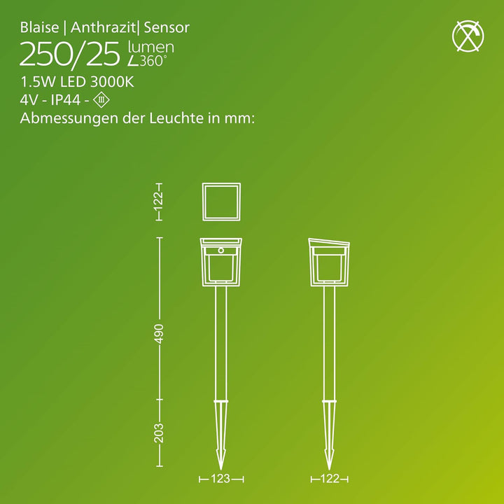 Philips Outdoor Ultra-Efficient Solar Blaise Sockelleuchte 1.5W, Linkable Funktion, Tageslicht- und