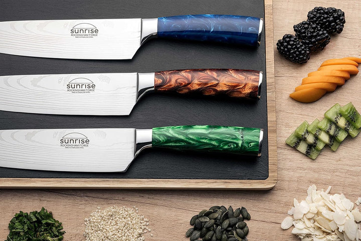 Rockingham Forge Sunrise Collection Emerald smaragd 7” Santokumesser mit hochwertiger Klinge aus X40