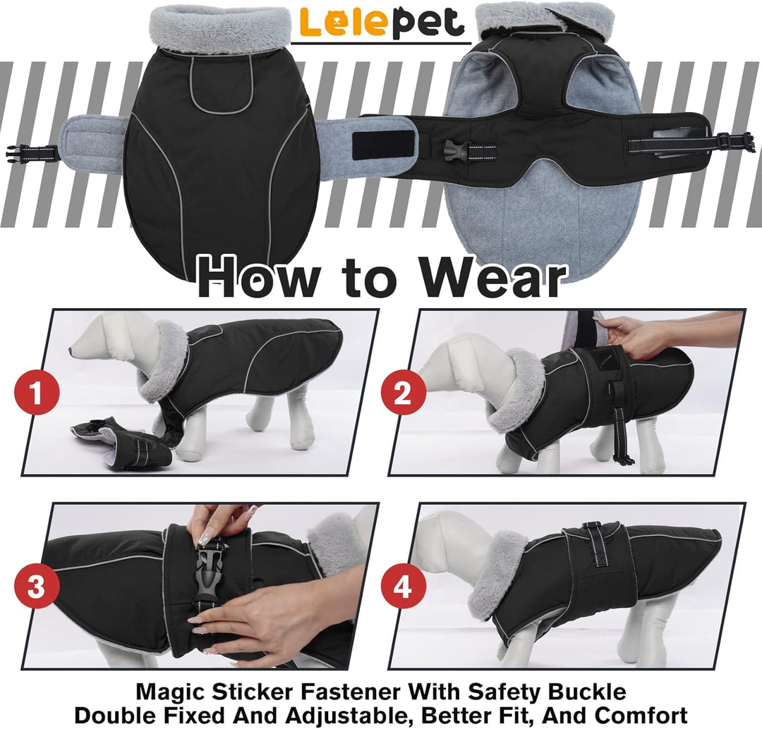 Lelepet Hundejacke Winter Warmer Hundemantel, Wasserdichter Wintermantel Fleece Hundeweste für Mitte