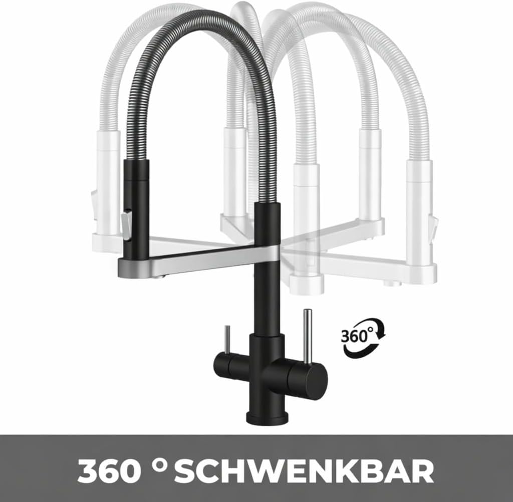 AORA® | STATEMENT INOX 3 Wege Wasserhahn aus Edelstahl 2.0 | 360° drehbare Küchenarmatur aus massive