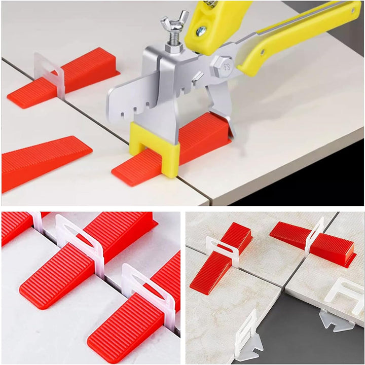 MIVIDE Fliesen Nivelliersystem, 2mm Fugenbreite Verlegehilfe 500 Laschen + 100 Keile + 1 Fliesenverl