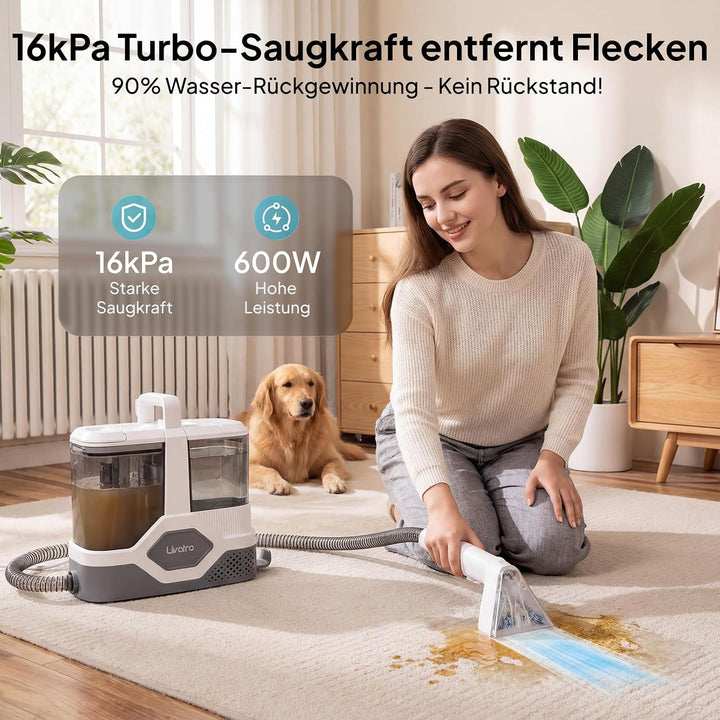 Polsterreiniger Gerät Nasssauger Waschsauger Teppichreiniger, 600W, 16KPa, 2,3L Wassertank, Selbstre