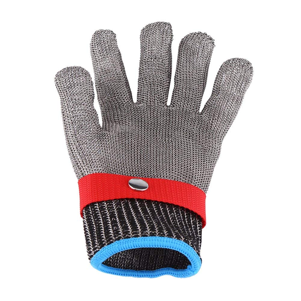 Yosoo Robuster 304-Drahtgeflecht, schnittfester Handschuh mit verstellbarer Schnalle, Gartenarbeit M