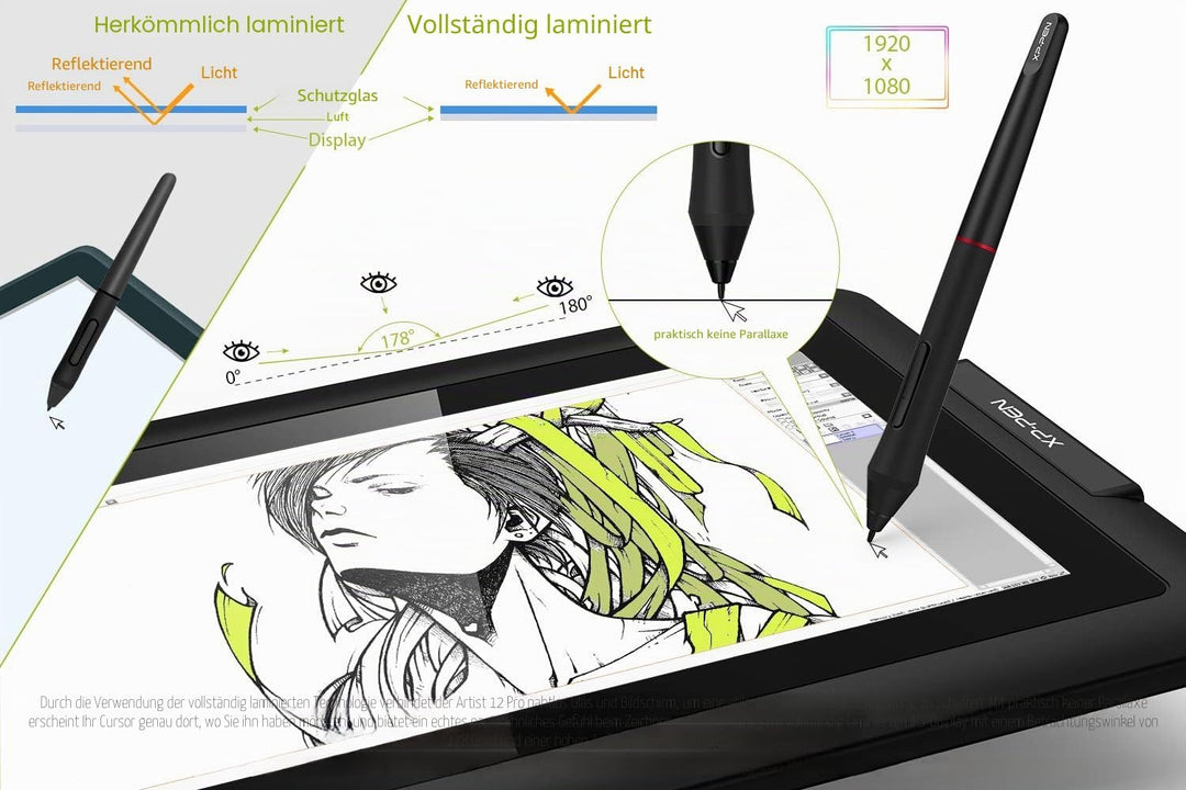 XP-PEN Artist 12 Pro Grafiktablett mit HD-IPS-Display, 11,6 Zoll (11,6 Zoll), Eingabestift mit 8192