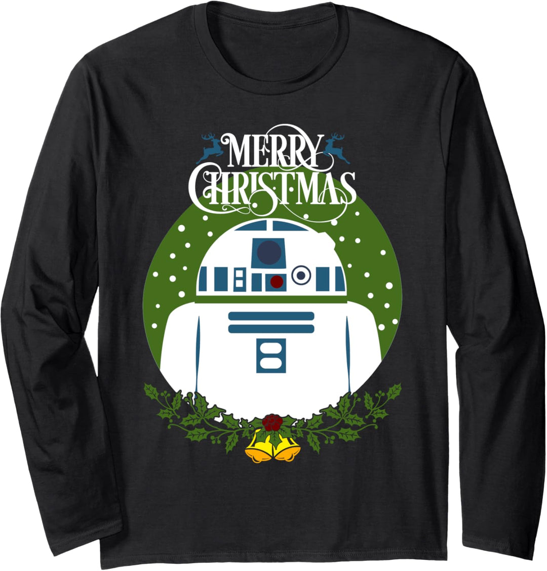 Star Wars R2-D2 Merry Christmas Wreath Bells Langarmshirt
